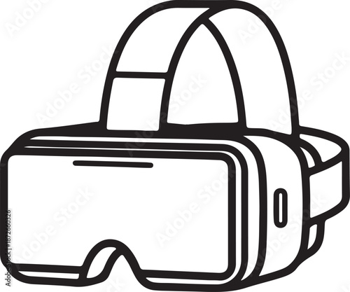 Minimalist Virtual Reality Headset Line Art Icon – Black and White VR Goggles Outline Illustration for Metaverse, Gaming, and Future Technology Projects
