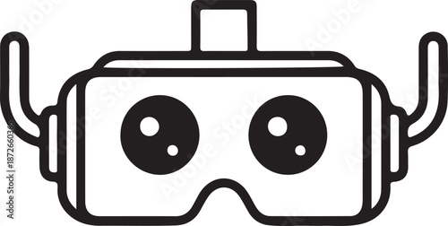 Minimalist Virtual Reality Headset Vector Icon - Cute VR Goggles with Cartoon Eyes - Black Line Art Technology Illustration for Metaverse, Gaming, and Future Digital Concepts 