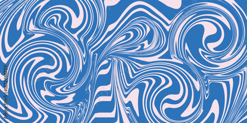Abstract background pattern with colorful waves. Psychedelic groovy trippy y2k retro seamless pattern in blue and pink colors. Wavy and swirled brush strokes liquid background for packaging design