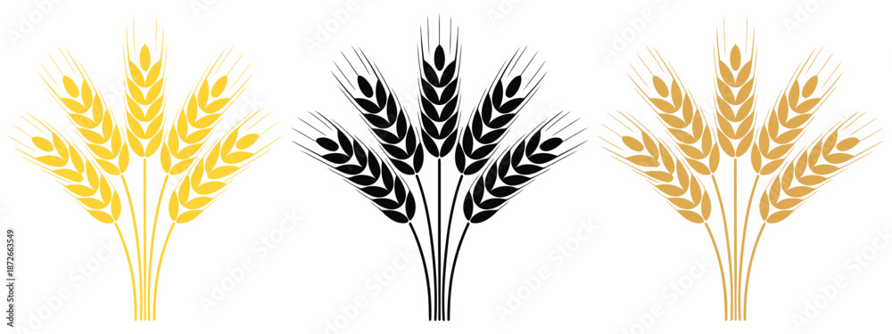 Obraz premium Cereal Icon Vector, wheat ears, barley, oatmeal, flour and grain symbols, clean agricultural food graphics isolated on white background.