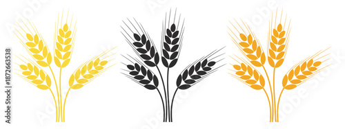 Cereal Icon Vector, wheat ears, barley, oatmeal, flour and grain symbols, clean agricultural food graphics isolated on white background.