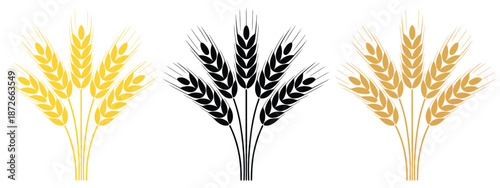 Cereal Icon Vector, wheat ears, barley, oatmeal, flour and grain symbols, clean agricultural food graphics isolated on white background.