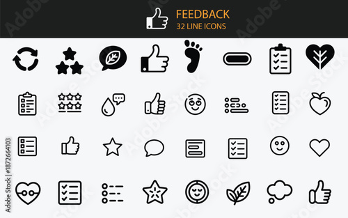 Feedback and Satisfaction 32 Line Icons Collection rating review
