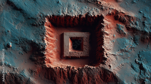 Mysterious Square Monolith Structure on Mars Surface – Red Rocky Terrain, Alien Ancient Ruin Discovery, Sci-Fi Extraterrestrial Atmosphere, High Detail Planetary Landscape