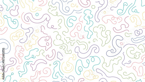 Colorful abstract pattern of swirling lines on a white background