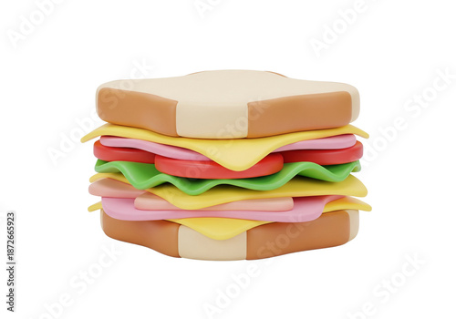 Cartoon Sandwich with Ham Cheese and Vegetables