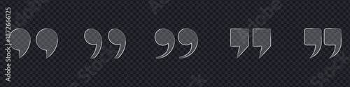 Glass morphism Quotes marks icon set on transparent background. inverted comma symbol. vector illustration.