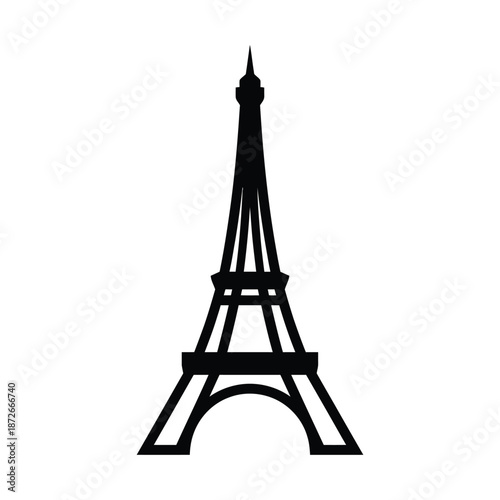 A striking silhouette of the eiffel tower stands prominently against a clean white background
