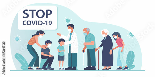 People wearing masks and a doctor during the covid 19 pandemic