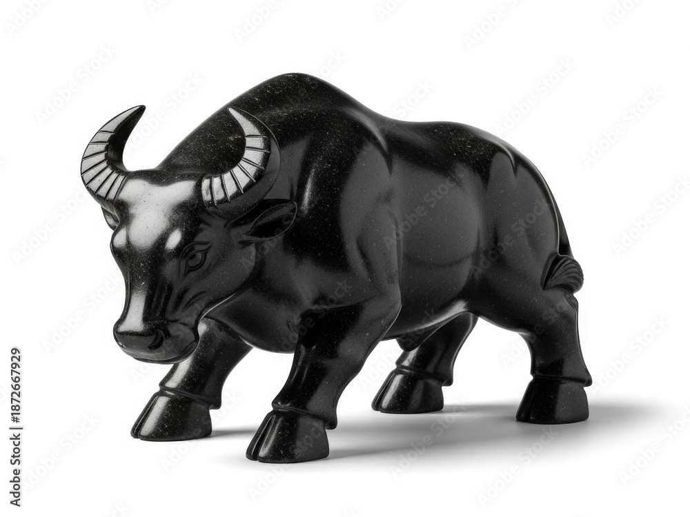 Obraz premium Sculpture of powerful black charging bull