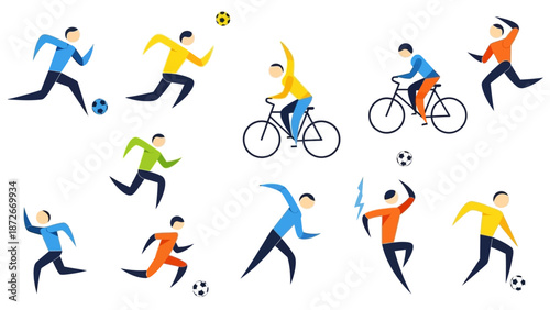 A set of colorful illustrations showcasing dynamic athletes engaging in various sports with energetic movements, conveying a sense of excitement and joy in physical activity.