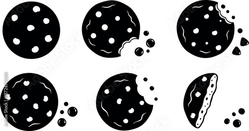 Chocolate cookie snack bites with crumbs in six stages of eating vector design illustration