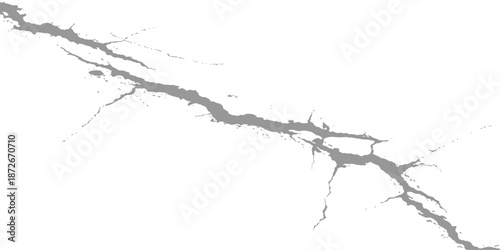 Broken glass isolated on white with a black branch silhouette design creates a cracked nature illustration of winter cherry tree branches against a danger sky