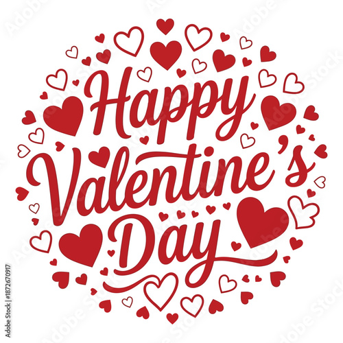 A beautifully designed circular graphic featuring the text happy valentine s day with surrounding hearts