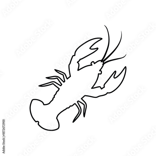 A simple black and white line drawing depicts the form of a lobster showcasing its claws and body