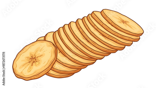 Stack of Sweet Banana Slices Illustration - Hand-Drawn Cartoon Vector Design on Black Background