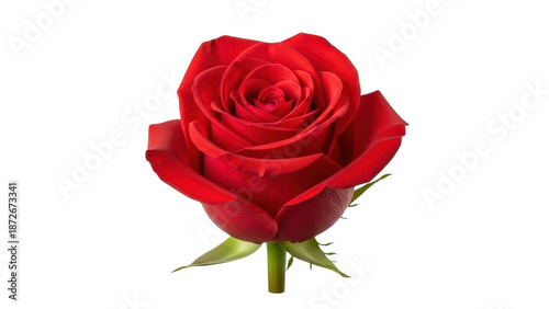 Vibrant Red Rose Bud with Green Stem isolated PNG with Transparent Background