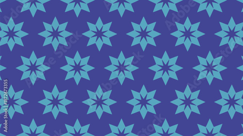 Repeating geometric pattern with flat teal star shapes on a deep purple background