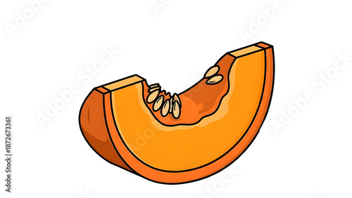Cartoon Pumpkin Slice Illustration with Seeds Isolated on Black Background