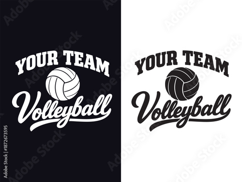 Black and White Dual Volleyball Team with Stylized Text