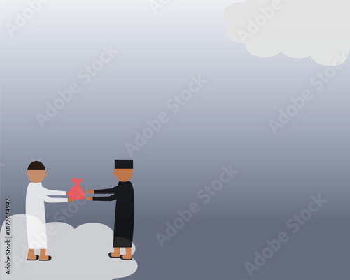 Minimal Islamic charity illustration with calm gradient background, representing sincere giving and humility during Ramadan and religious occasions.