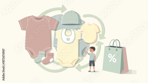 Sustainable baby clothes and accessories with discount offer.