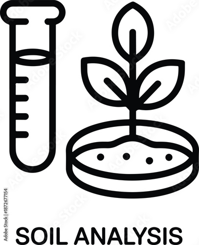 Soil Analysis Icon with Test Tube and Plant