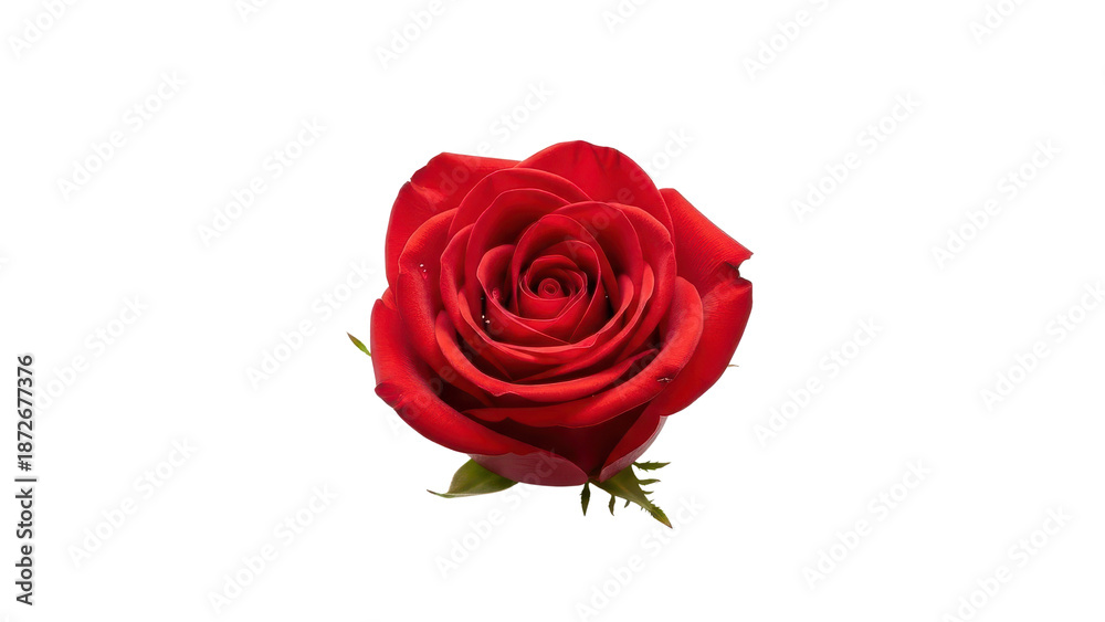 Fototapeta premium Vibrant Red Rose Blossom Top View isolated PNG with Transparent Background