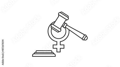 Judge gavel resting on female gender symbol with law books illustration with female symbol and justice and equality and gender equality and legal