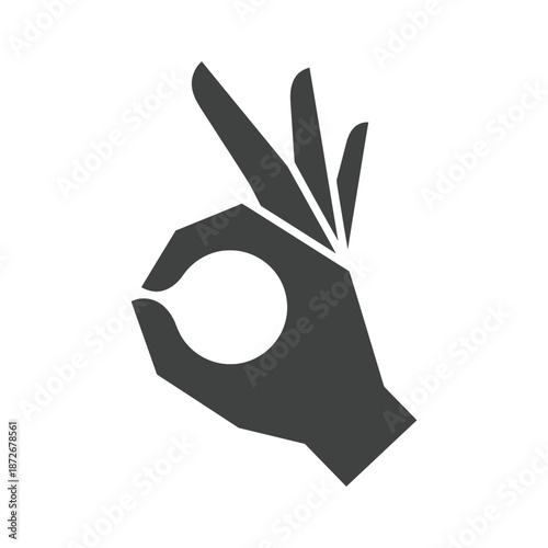 A minimalist black silhouette of a hand making the ok gesture symbolizing approval and positivity