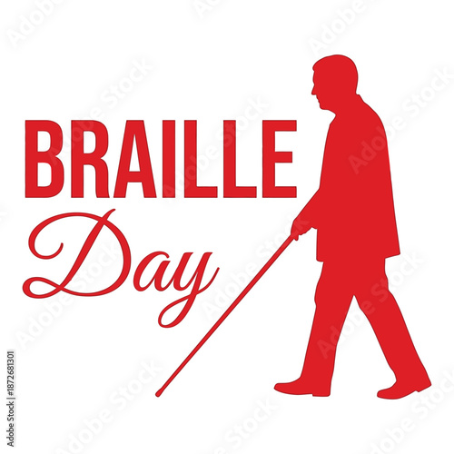 Celebrating world braille day with a silhouetted figure and the word braille prominently displayed in red