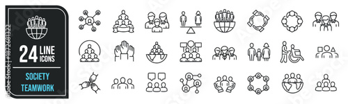 Society Teamwork Line Icons Set of Social Relationship Linear Pictograms Outline Vector Symbols Representing Unity Cooperation Community Collaboration Humanity