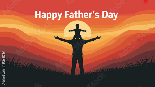 Father and son enjoy an unforgettable moment together during a serene sunset on Fathers Day