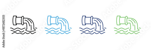 Waste Water Discharge Pipe Icon Set for Pollution and Environmental Warning UI Vector