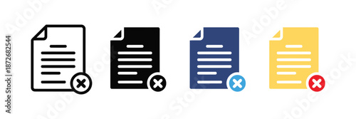 File Delete Document Icon Set for Remove and Error Action UI Vector