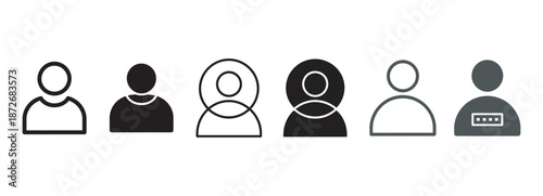 A set of black and white user profile and login icons for digital interfaces