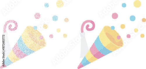 Colorful party poppers with confetti burst celebration vector illustration on white background isolated on transparent background, Vector