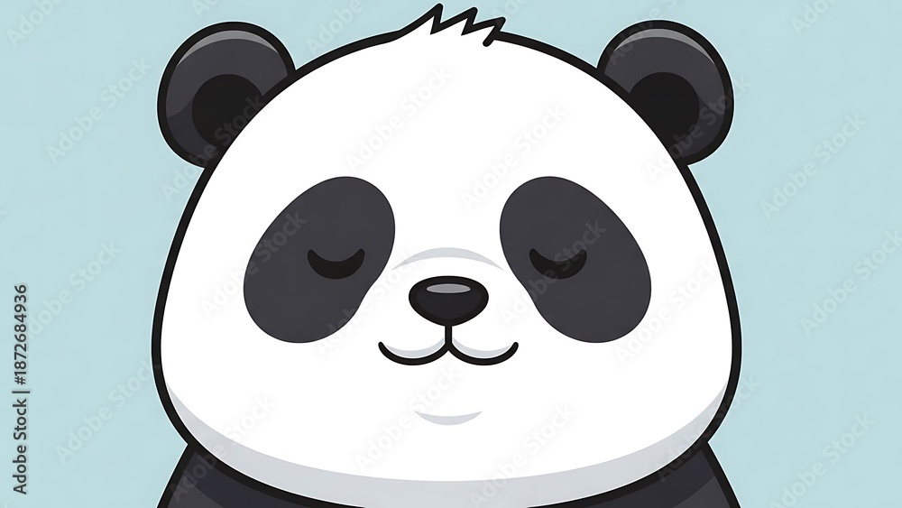 Fototapeta premium Cute cartoon panda bear smiling face.