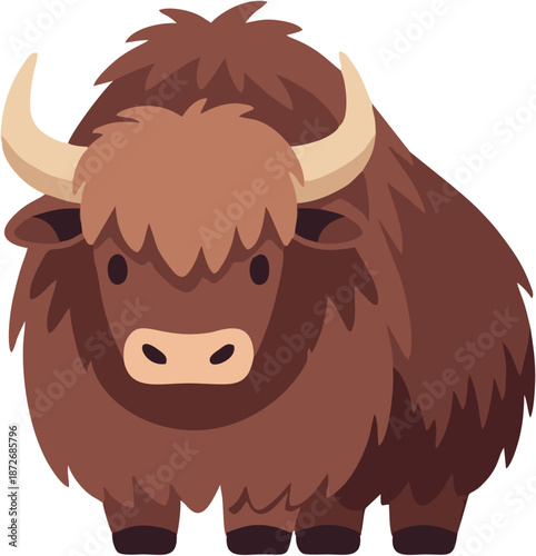 Brown Highland Cow Cartoon Illustration.