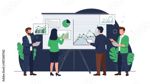 Business Meeting Presentation with Charts and Graphs - Teamwork and Strategy