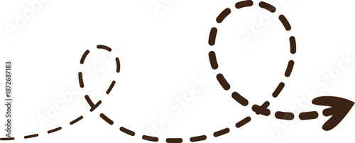 Curved Arrow pointing to the right, showing direction. The dashed line suggests movement.