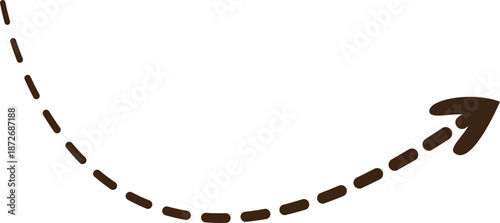 A simple illustration of a dotted line curving into an arrow, pointing direction