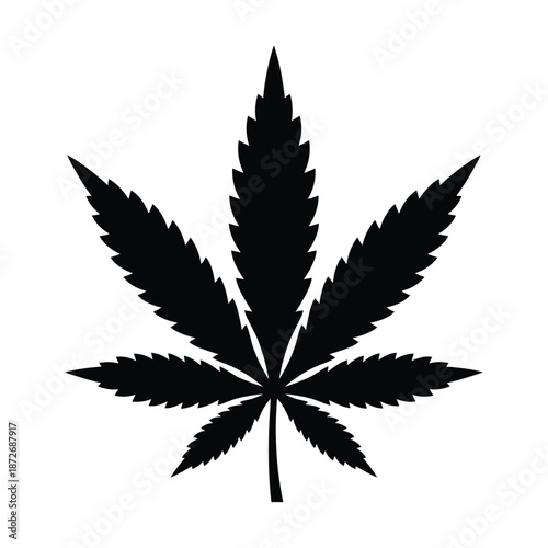 A striking black silhouette of a cannabis leaf represents the plant s iconic and recognizable form
