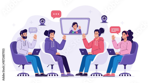 Remote Team Video Conference Meeting, Online Collaboration, Diverse People