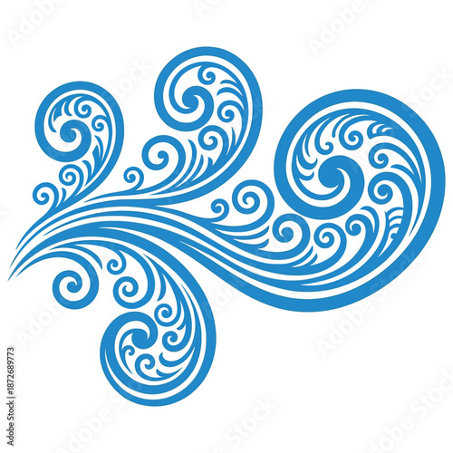 Elegant blue swirls and curves forming an abstract water flow design element