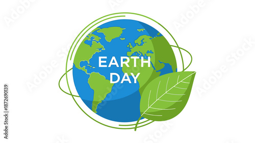 Illustration of Earth Day with a globe and a green leaf symbolizing environmental protection.