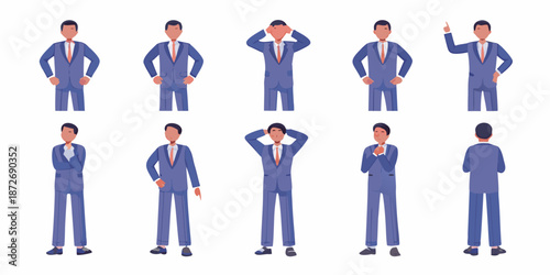Diverse businessmen in suits displaying various poses and expressions digitally