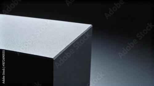 Silver metallic cube on dark background with subtle gradient.