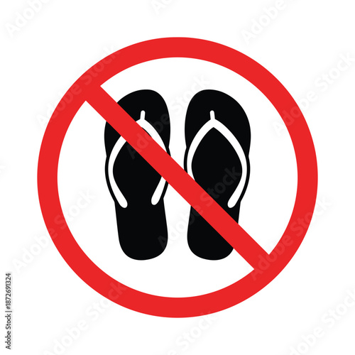 No flip flops allowed a clear prohibition sign featuring black sandals with a red circle and slash