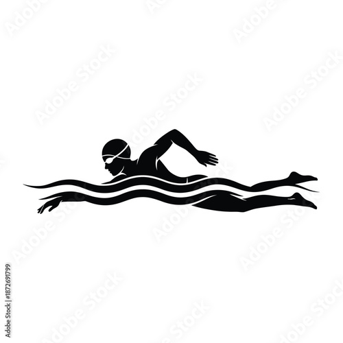 A silhouette of a swimmer powerfully propelling through the water with a freestyle stroke